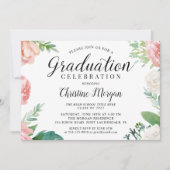 Elegant Script Waterverf Peach Floral Afstuderen Kaart (Voorkant)