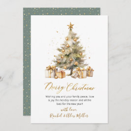 Elegant Script Waterverf Pine Tree Christmas Feestdagenkaart