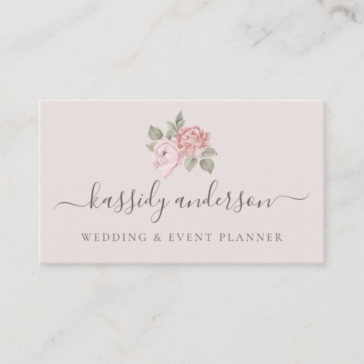 Elegant Script Waterverf Roze botanische pony Visitekaartje (Voorkant)