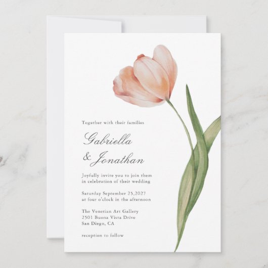 Elegant Script Waterverf Tulip Wedding Uitnodiging (Voorkant)