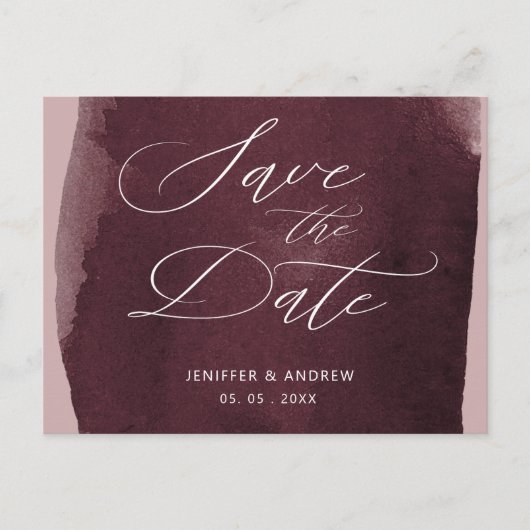 Elegant Script Waterverf Wassen De datum opslaan Briefkaart (Voorkant)