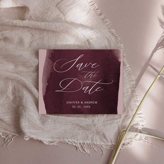 Elegant Script Waterverf Wassen De datum opslaan Briefkaart