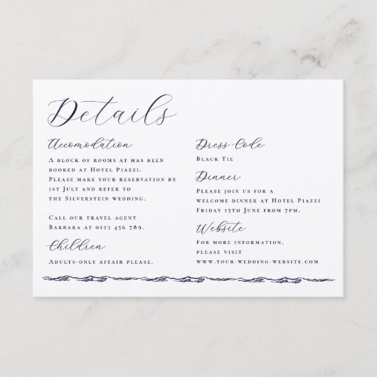Elegant Script Wave Illustration Wedding Details Informatiekaartje (Voorkant)