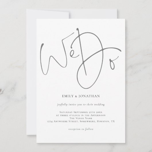 Elegant script we doen minimalistisch grijs huweli kaart (Voorkant)