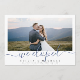 Elegant script "we eloped" moderne foto-huwelijksk kaart