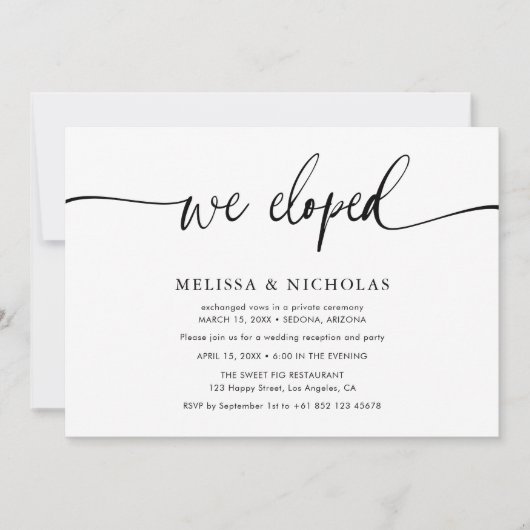 Elegant script We hebben de Elopement Wedding uitg Kaart (Voorkant)