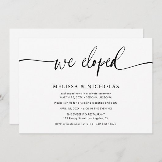 Elegant script We hebben de Elopement Wedding uitg Kaart (Voorkant / Achterkant)