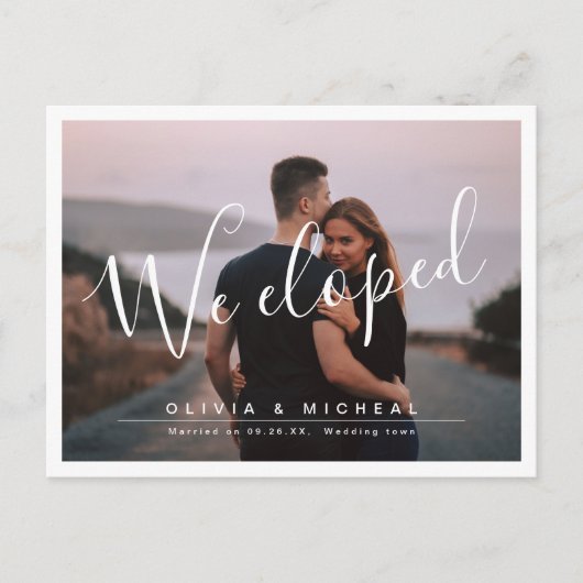 Elegant script "we hebben de moderne fotobruiloft briefkaart (Voorkant)
