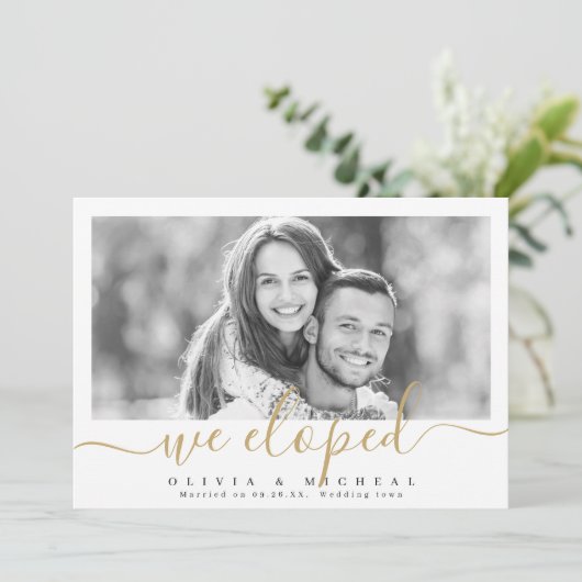 Elegant script "we hebben de moderne fotobruiloft kaart (Staand voorkant)