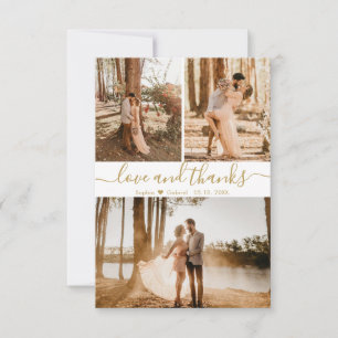 Elegant Script Wedding 3 Foto Collage Bedankkaart