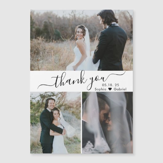 Elegant Script Wedding 3 Foto Collage Hartelijk da (Voorkant)