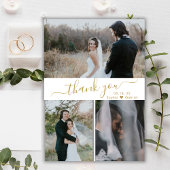Elegant Script Wedding 3 Foto Collage Hartelijk da Bedankkaart