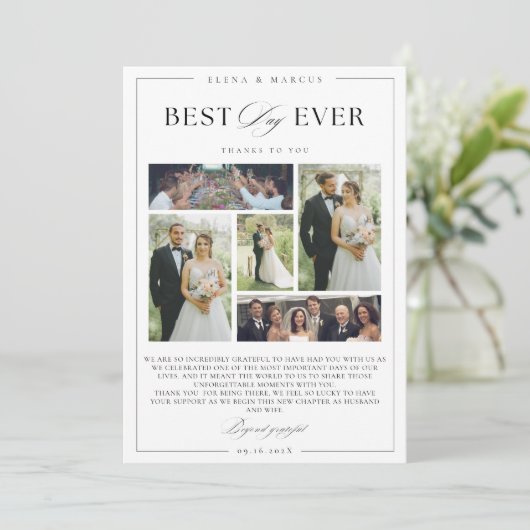 Elegant Script Wedding 5 foto's Dank u kaart (Staand voorkant)