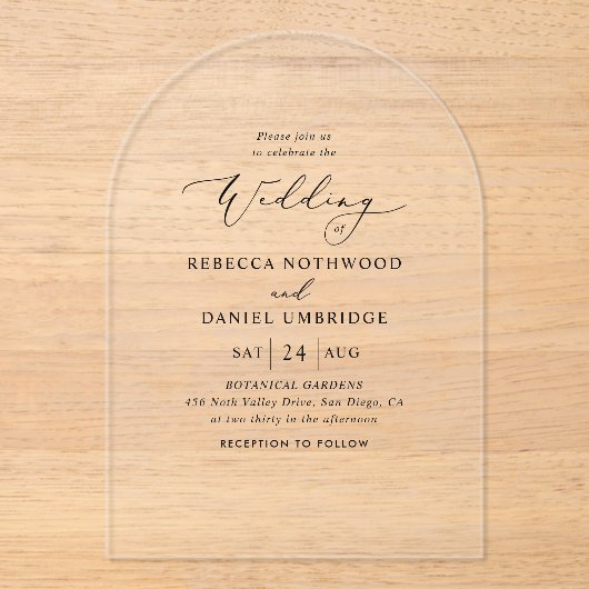 Elegant Script Wedding Acryl Uitnodigingen (Voorkant)