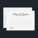 Elegant Script Wedding Advice en Wishes Kaart<br><div class="desc">Voeg een persoonlijke aanraking toe aan uw bruiloft met een elegante trouwraad en wenskaart. Deze advieskaart is voorzien van een titel in de zwarte moderne, elegante lettertypestijl voor calligrafie en van details in de zwarte sans serif lettertypestijl op de witte achtergrond. Ideaal voor bruiloft, baby shower, verjaardagsfeest, vrijgezellenfeest, bachelorette en...</div>