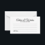 Elegant Script Wedding Advice en Wishes Kaart<br><div class="desc">Voeg een persoonlijke aanraking toe aan uw bruiloft met een elegante trouwraad en wenskaart. Deze advieskaart is voorzien van een titel in de zwarte moderne, elegante lettertypestijl voor calligrafie en van details in de zwarte moderne sans serif lettertypestijl op de witte achtergrond. Ideaal voor bruiloft, baby shower, verjaardagsfeest, vrijgezellenfeest, bachelorette...</div>