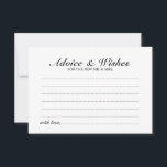 Elegant Script Wedding Advice en Wishes Kaart<br><div class="desc">Voeg een persoonlijke aanraking toe aan uw bruiloft met een elegante trouwraad en wenskaart. Deze advieskaart heeft een titel in de stijl van de zwarte elegante calligrafiedoopvont en details in de zwarte klassieke stijl van de serif doopvont op witte achtergrond. Ideaal voor bruiloft, baby shower, verjaardagsfeest, vrijgezellenfeest, bachelorette en alle...</div>