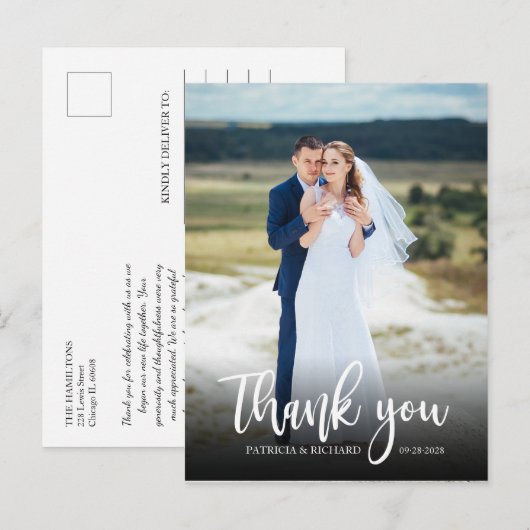 Elegant Script Wedding Bedankt Foto Briefkaart (Voorkant / Achterkant)