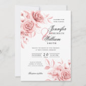 Elegant Script Wedding Blush Bloemen w / QR RSVP Kaart (Voorkant)