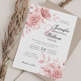 Elegant Script Wedding Blush Bloemen w / QR RSVP Kaart