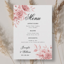 Elegant Script Wedding Blush Pink Rose Bloemen Menu