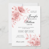 Elegant Script Wedding Blush Roos Gold Floral Kaart (Voorkant)