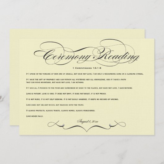 Elegant Script Wedding Ceremony Reading (Voorkant / Achterkant)