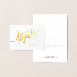 Elegant Script Wedding Details Enclosure Gold Folie Kaarten