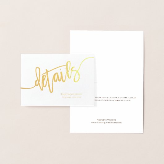 Elegant Script Wedding Details Enclosure Gold Folie Kaarten (Display)