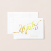 Elegant Script Wedding Details Enclosure Gold Folie Kaarten (Voorkant met envelop)
