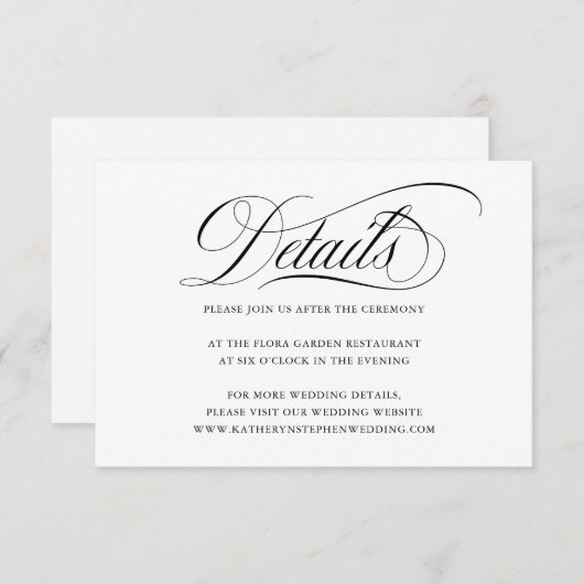 Elegant Script Wedding Details Enclosure Kaart (Voorkant / Achterkant)