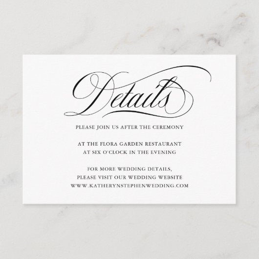 Elegant Script Wedding Details Enclosure Kaart (Voorkant)