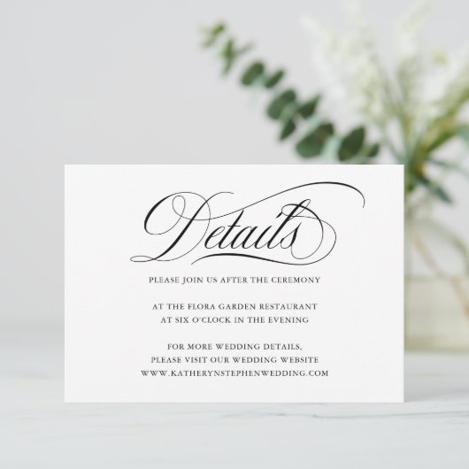 Elegant Script Wedding Details Enclosure Kaart (Staand voorkant)