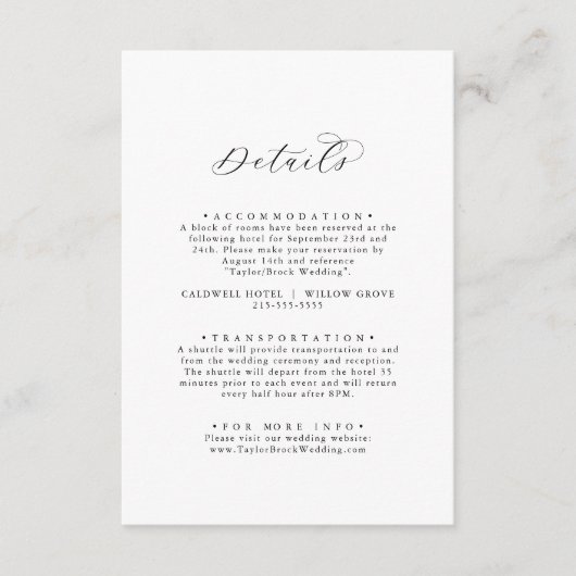 Elegant Script Wedding Details Enclosure Kaart (Voorkant)