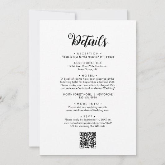 Elegant Script Wedding Details QR Code & Kaart (Achterkant)