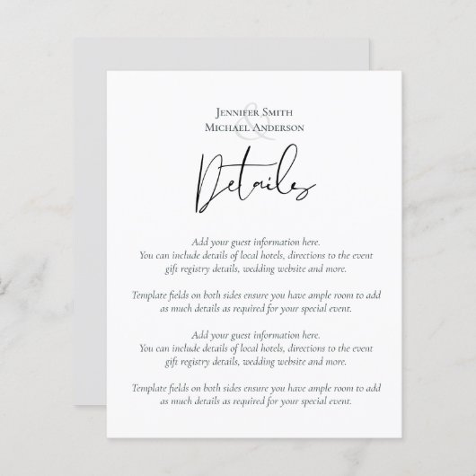 Elegant Script Wedding Details Sjabloon Enclosure (Voorkant / Achterkant)