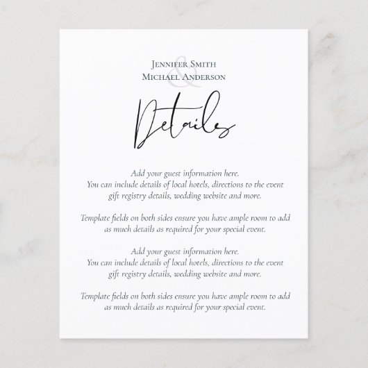 Elegant Script Wedding Details Sjabloon Enclosure (Voorkant)