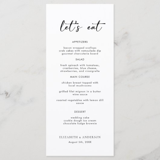 Elegant Script Wedding Dinner Menu Kaart (Voorkant)