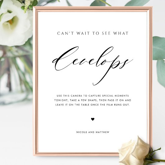 Elegant Script Wedding Disposable Camera Sign Poster