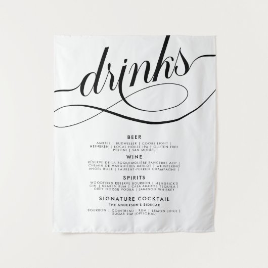 Elegant Script Wedding Drinks Bar Menu Poster Wandkleed (Voorkant)