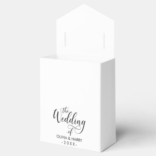Elegant Script Wedding Favor Box | Zwart Wit Bedankdoosjes (Geopend)
