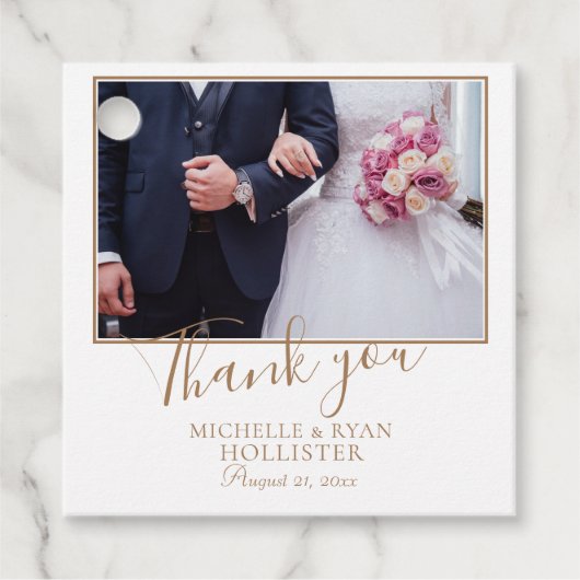 Elegant Script Wedding Foto Hartelijk dank Bedankjes Labels (Voorkant)