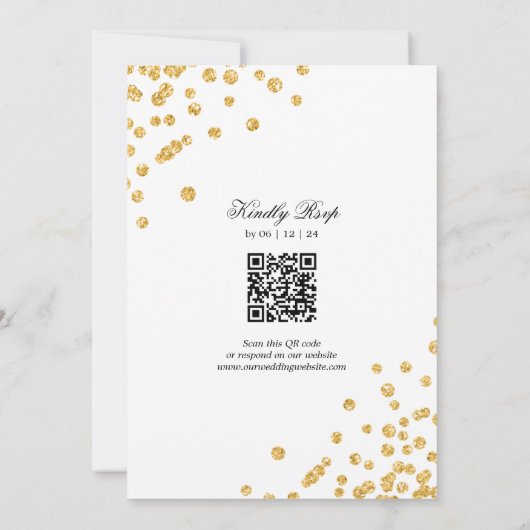 Elegant Script Wedding Gold Confetti QR RSVP Kaart (Achterkant)