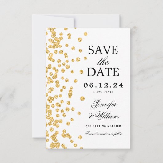Elegant Script Wedding Gold Confetti Save The Date (Voorkant)