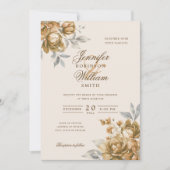 Elegant Script Wedding Gold Floral  Kaart (Voorkant)