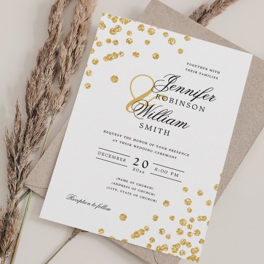 Elegant Script Wedding Gold Glitter Confetti Kaart