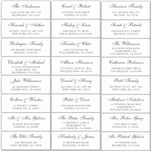 Elegant Script Wedding Guest Address Sticker (Voorkant)