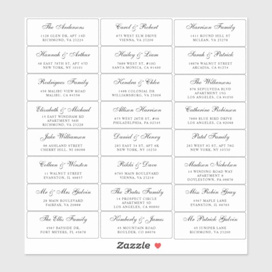 Elegant Script Wedding Guest Address Sticker (Vel)