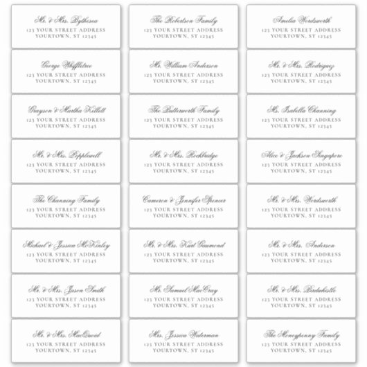 Elegant Script Wedding Guest Adresetiketten Sticker (Voorkant)