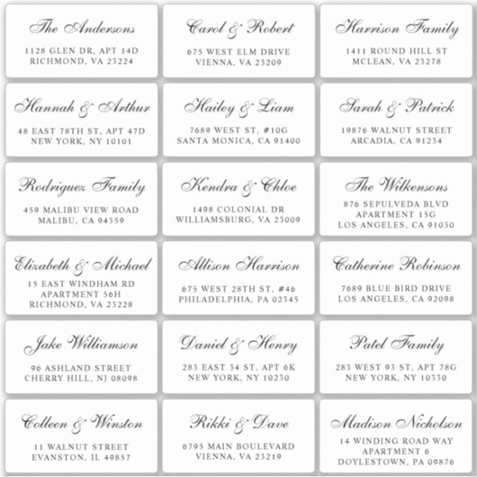 Elegant Script Wedding Guest Adresetiketten Sticker (Voorkant)